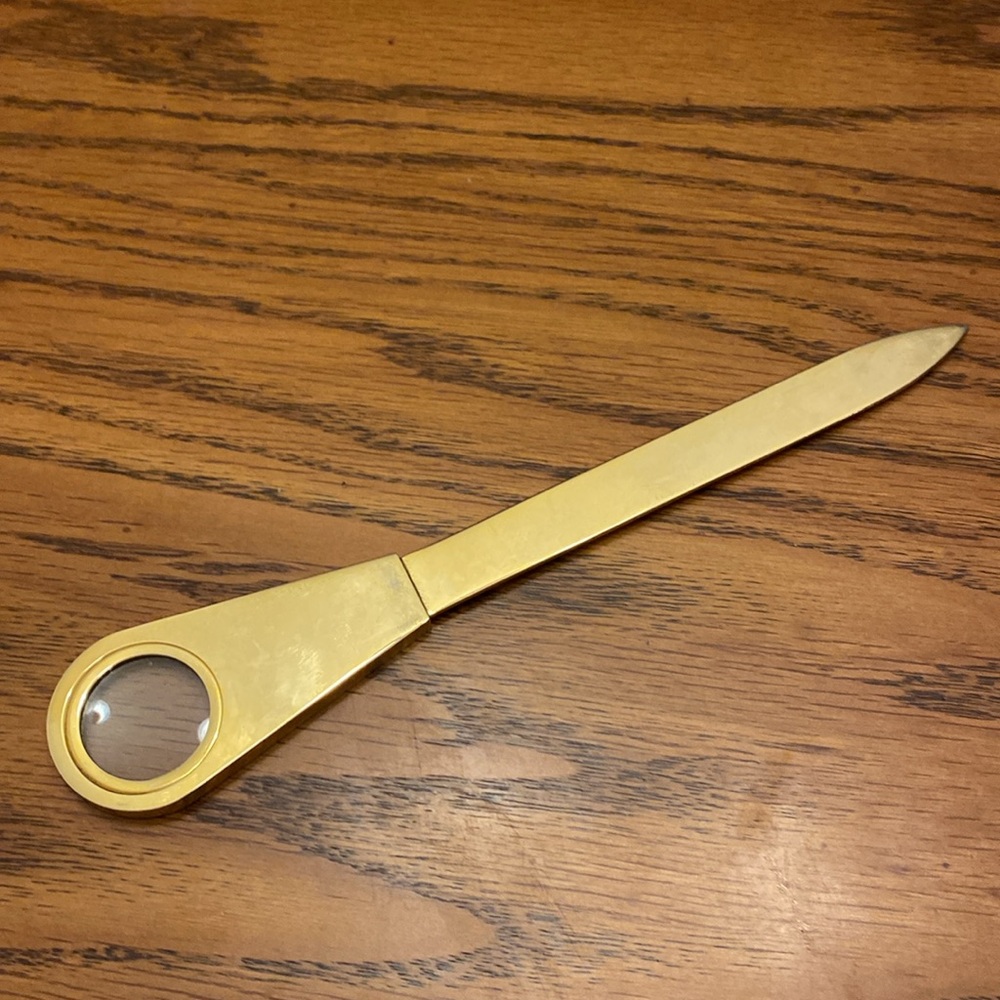 Gold-Tone Letter Opener with Magnifying Glass Handle Traditional